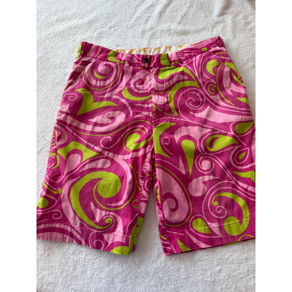 Loudmouth Golf Shorts Mens 36 Pink Lime Green Psychedelic Swirl Cotton Stretch